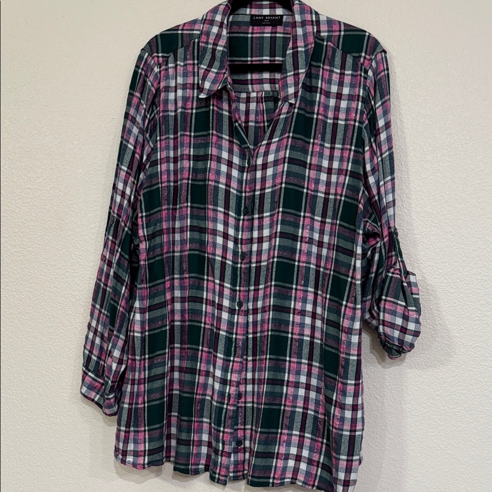 Lane Bryant Plaid Roll-Up Sleeve Shirt EUC Size 26/28